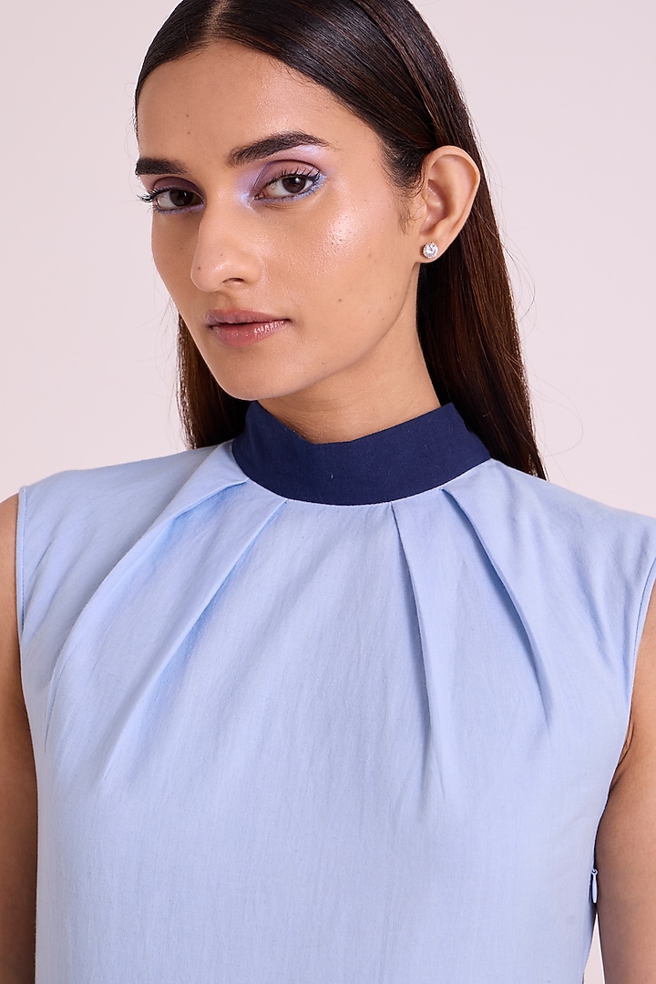 Ice Blue Handloom Cotton Vacation Dress by MADDER MUCH at Pernia's Pop Up Shop
