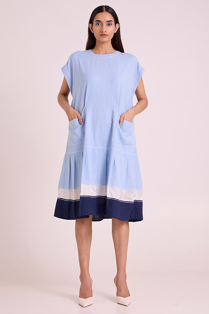 Ice Blue Handloom Cotton Vacation Dress by MADDER MUCH at Pernia's Pop Up Shop