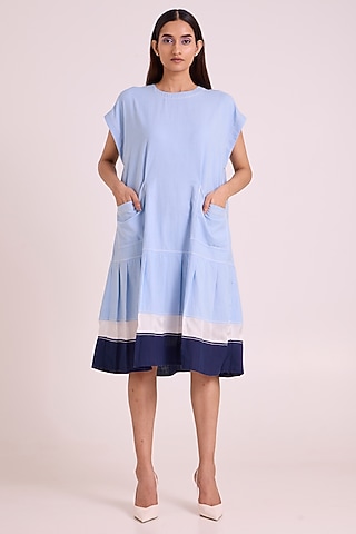 Ice Blue Handloom Cotton Dress by MADDER MUCH