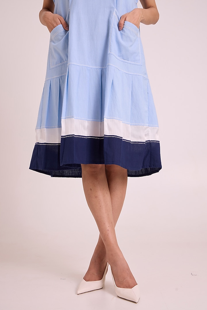 Ice Blue Handloom Cotton Vacation Dress by MADDER MUCH at Pernia's Pop Up Shop
