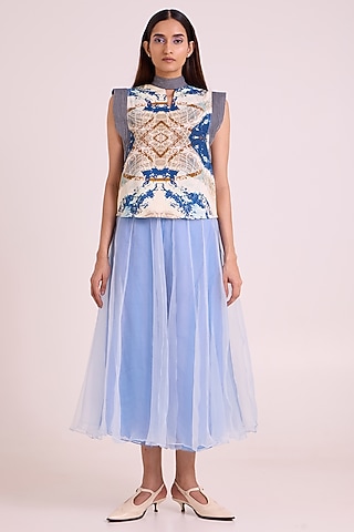 Ice Blue Organza Skirt Set by MADDER MUCH
