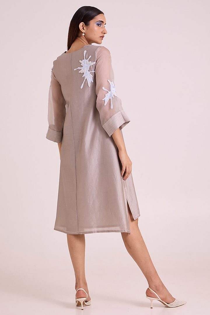 Grey Handloom Chanderi Silk Vacation Dress by MADDER MUCH at Pernia's Pop Up Shop