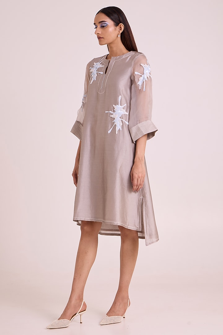 Grey Handloom Chanderi Silk Vacation Dress by MADDER MUCH at Pernia's Pop Up Shop