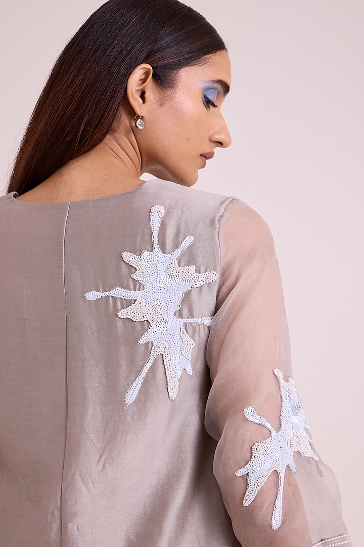 Grey Handloom Chanderi Silk Vacation Dress by MADDER MUCH at Pernia's Pop Up Shop