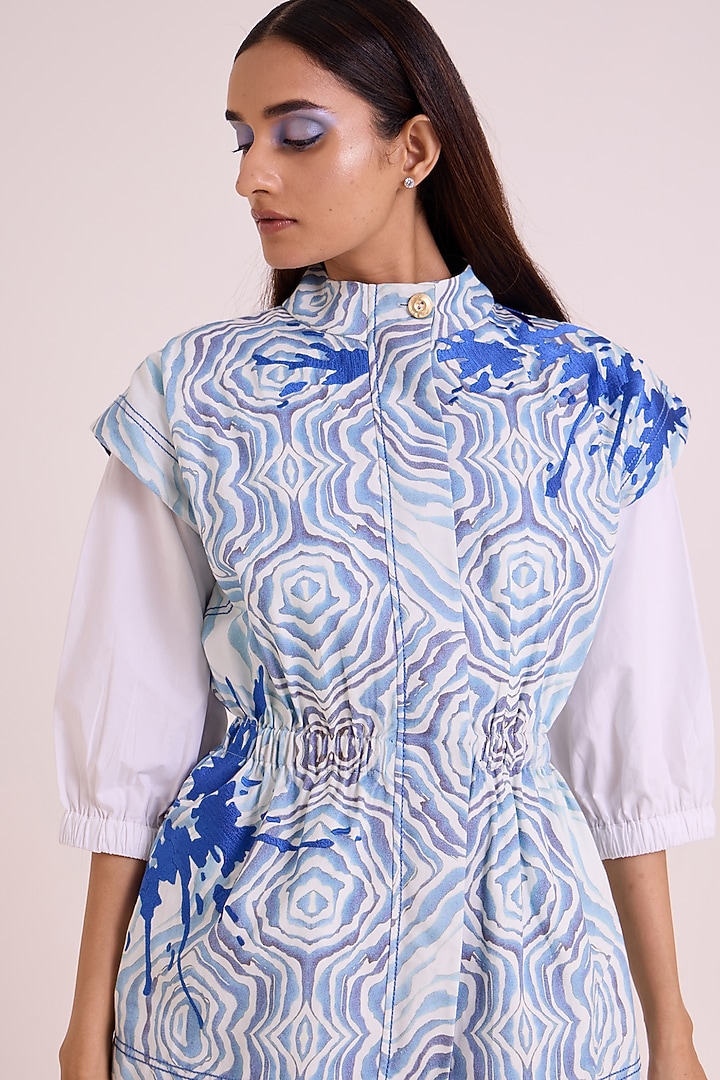 Ivory Poplin Cotton & Denim Jacket Vacation Dress by MADDER MUCH at Pernia's Pop Up Shop