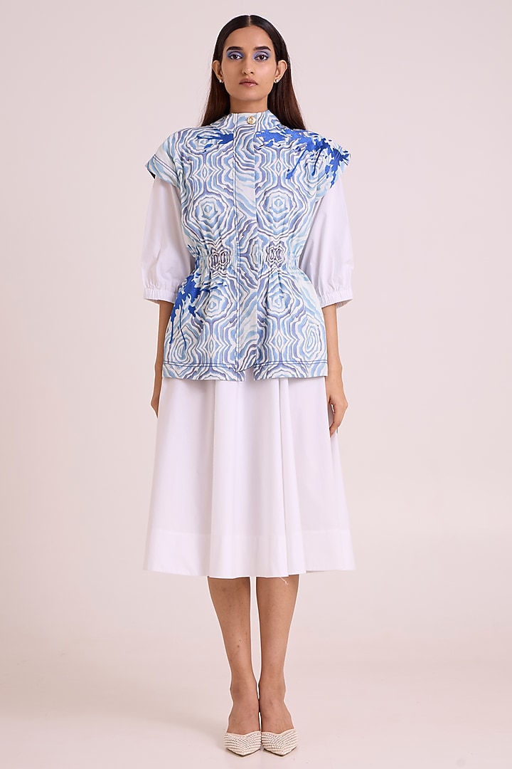 Ivory Poplin Cotton & Denim Jacket Vacation Dress by MADDER MUCH at Pernia's Pop Up Shop