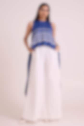 Ivory & Cobalt Blue Cotton Denim Jumpsuit by MADDER MUCH at Pernia's Pop Up Shop