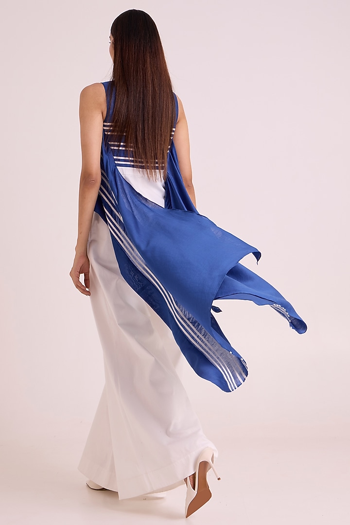 Ivory & Cobalt Blue Cotton Denim Jumpsuit by MADDER MUCH at Pernia's Pop Up Shop