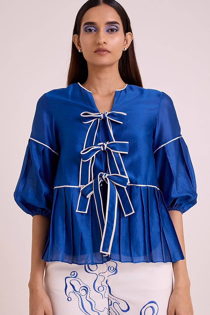 Electric Blue Handloom Chanderi Co-Ord Set by MADDER MUCH at Pernia's Pop Up Shop