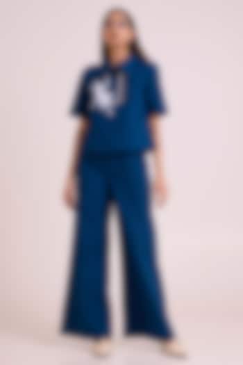 Indigo Poplin Cotton Sequins Hand Embroidered Co-Ord Set by MADDER MUCH at Pernia's Pop Up Shop