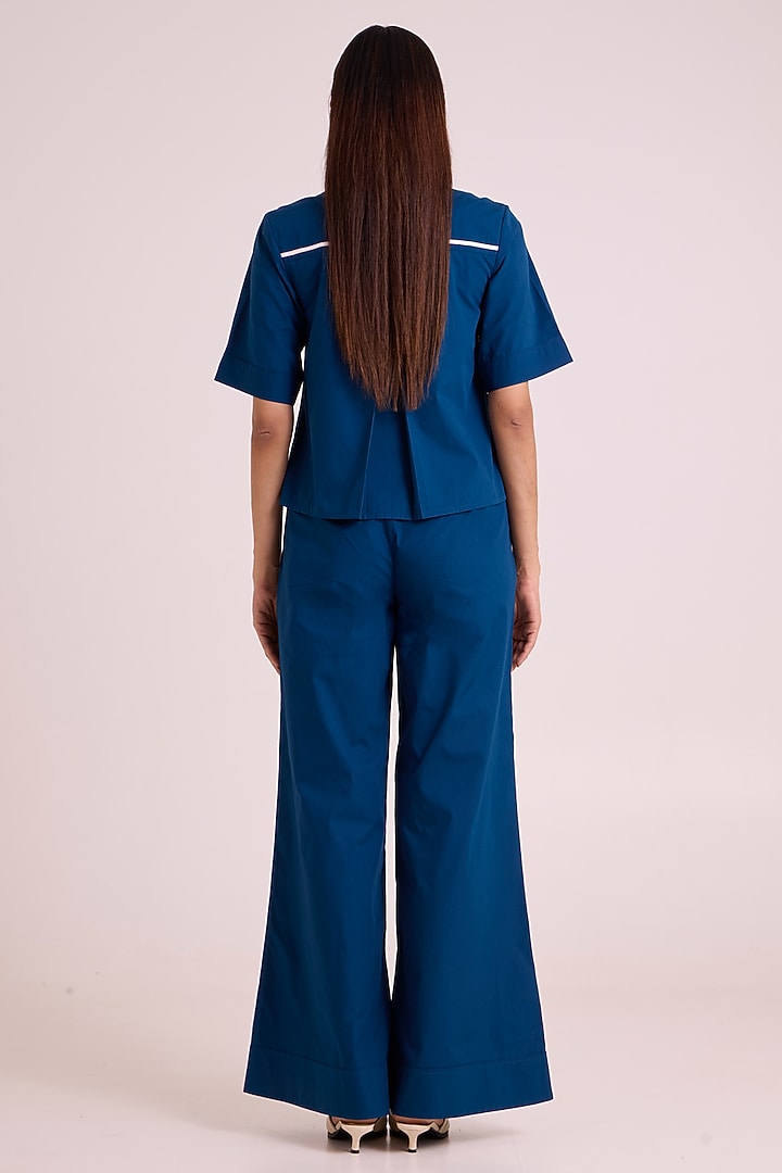 Indigo Poplin Cotton Sequins Hand Embroidered Co-Ord Set by MADDER MUCH at Pernia's Pop Up Shop