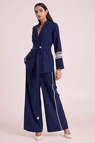Indigo Handloom Cotton Blazer Set by MADDER MUCH