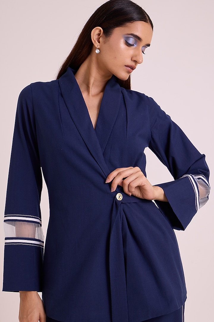 Indigo Handloom Cotton Blazer Set by MADDER MUCH at Pernia's Pop Up Shop