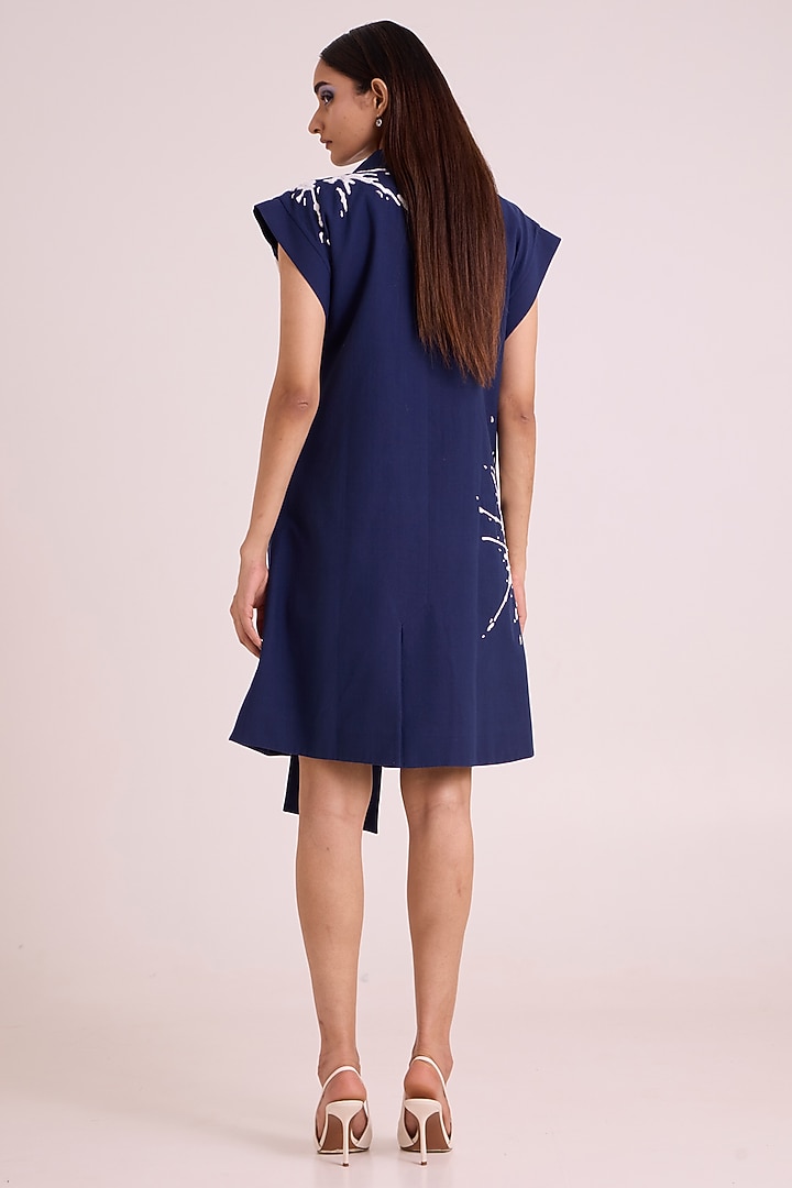 Indigo Handloom Cotton Embroidered Blazer by MADDER MUCH at Pernia's Pop Up Shop