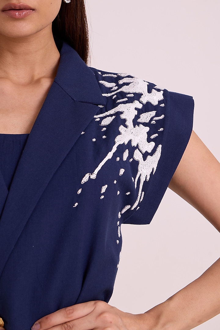 Indigo Handloom Cotton Embroidered Blazer by MADDER MUCH at Pernia's Pop Up Shop