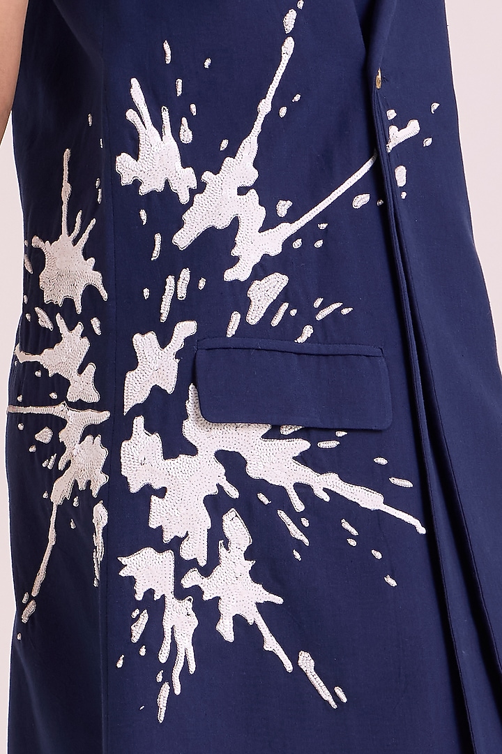 Indigo Handloom Cotton Embroidered Blazer by MADDER MUCH at Pernia's Pop Up Shop