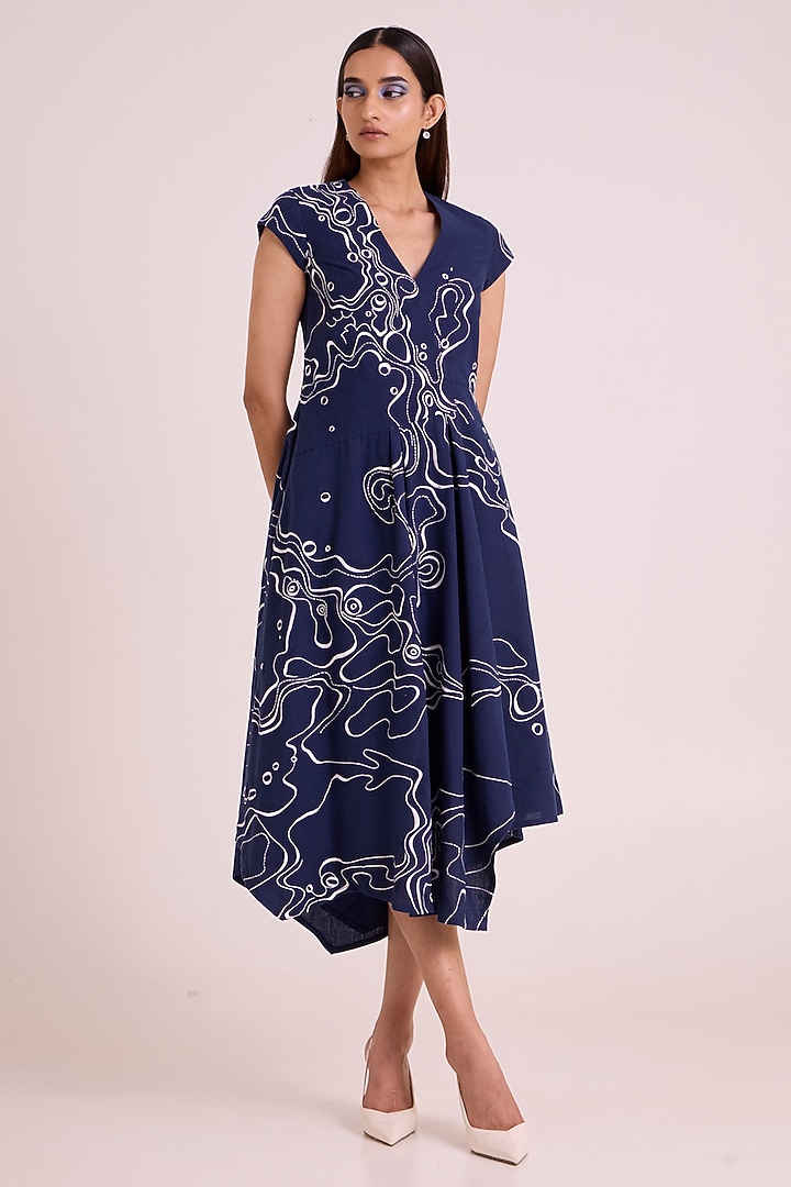 Indigo Poplin Cotton Printed Vacation Dress by MADDER MUCH at Pernia's Pop Up Shop