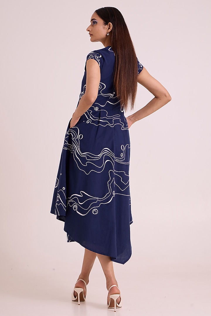 Indigo Poplin Cotton Printed Vacation Dress by MADDER MUCH at Pernia's Pop Up Shop