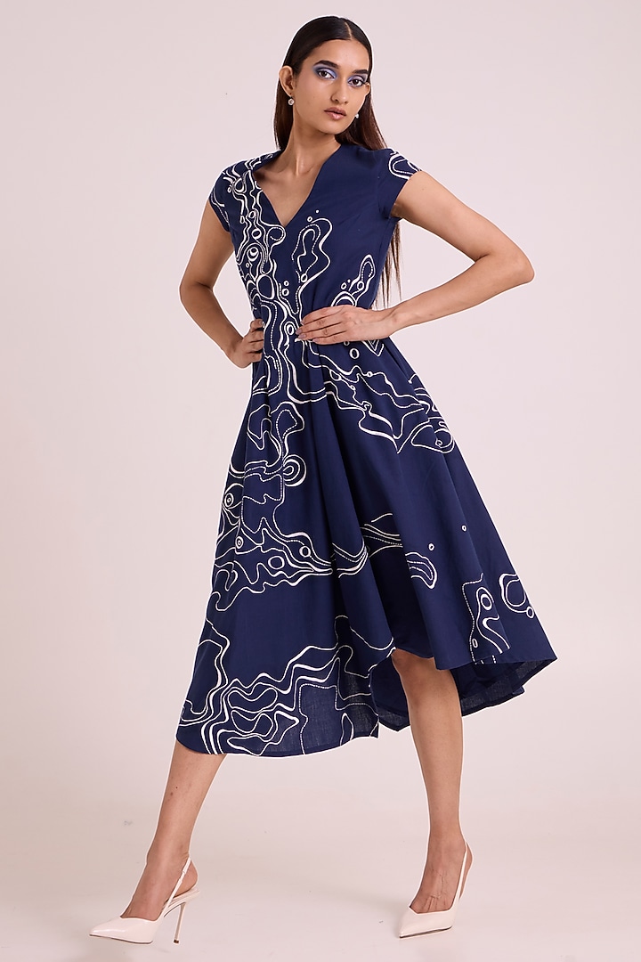 Indigo Poplin Cotton Printed Vacation Dress by MADDER MUCH at Pernia's Pop Up Shop