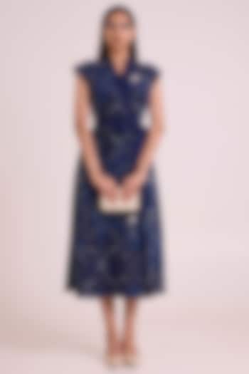 Indigo Pure Linen Printed Wrap Vacation Dress by MADDER MUCH at Pernia's Pop Up Shop