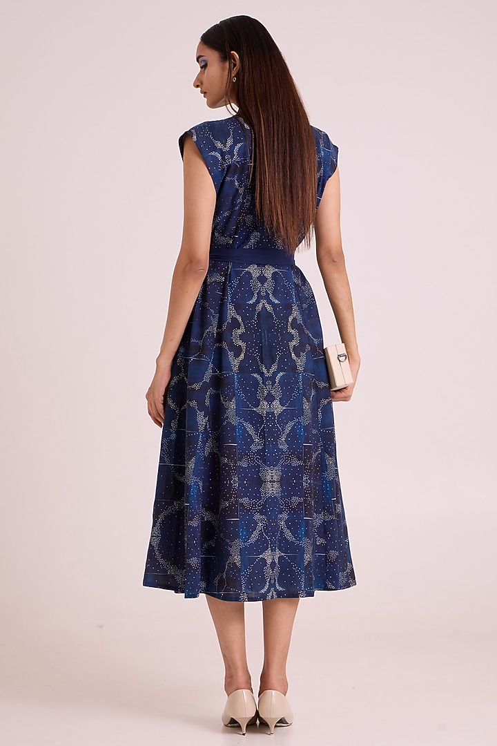 Indigo Pure Linen Printed Wrap Vacation Dress by MADDER MUCH at Pernia's Pop Up Shop
