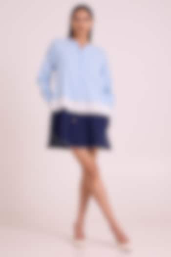 Beach Blue Handloom Cotton Color-Blocked Summer Dress by MADDER MUCH at Pernia's Pop Up Shop