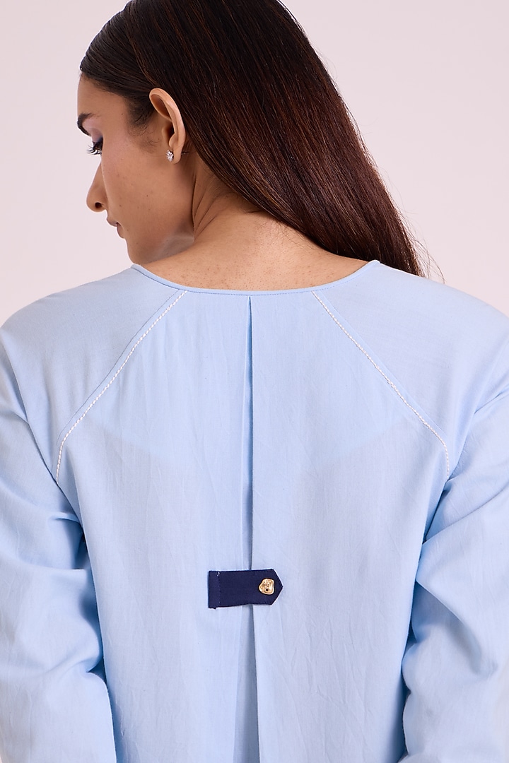 Beach Blue Handloom Cotton Color-Blocked Summer Dress by MADDER MUCH at Pernia's Pop Up Shop