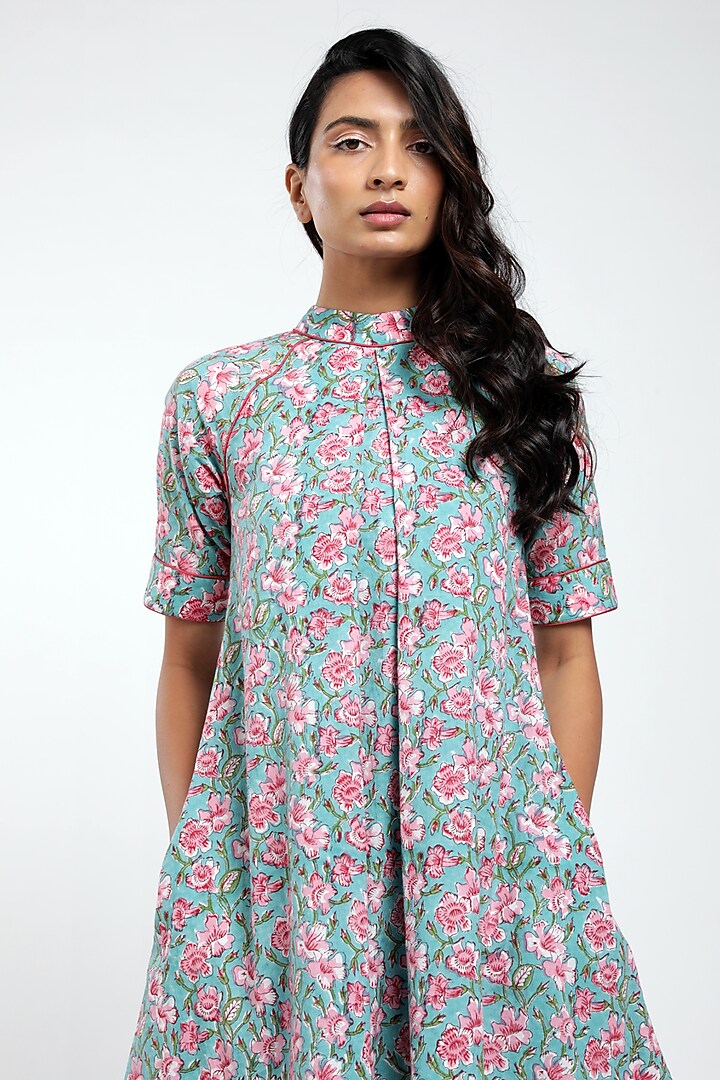 Aqua Blue Printed Mini Summer Dress by MADDER MUCH at Pernia's Pop Up Shop