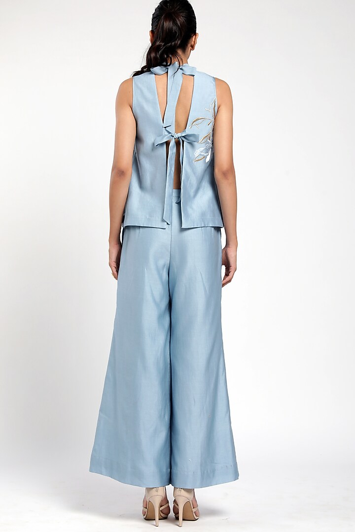 Sea Blue Chanderi Pant Set by MADDER MUCH at Pernia's Pop Up Shop