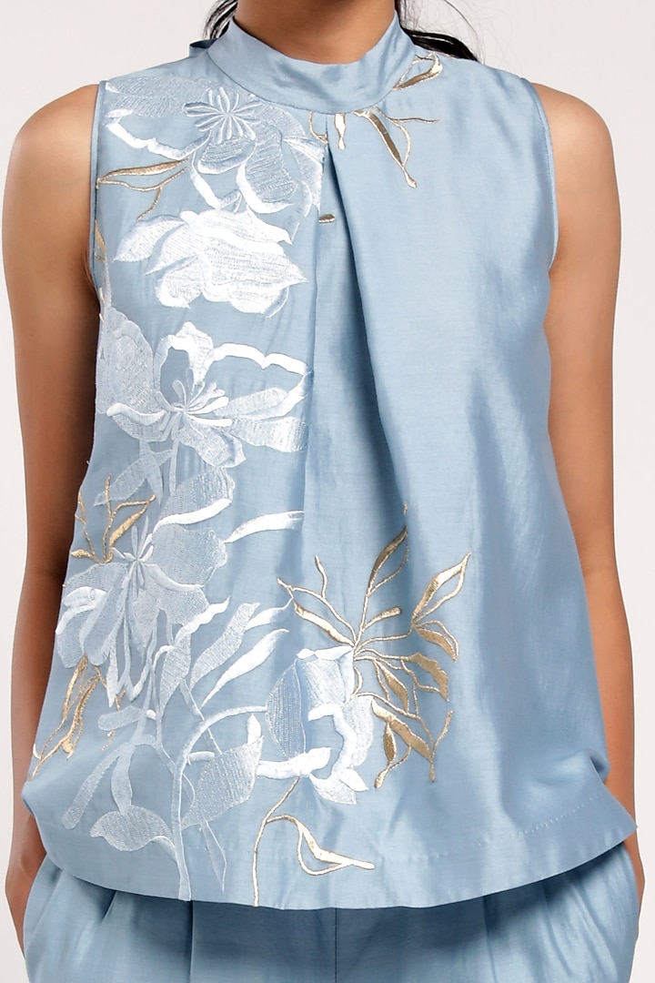 Sea Blue Chanderi Pant Set by MADDER MUCH at Pernia's Pop Up Shop
