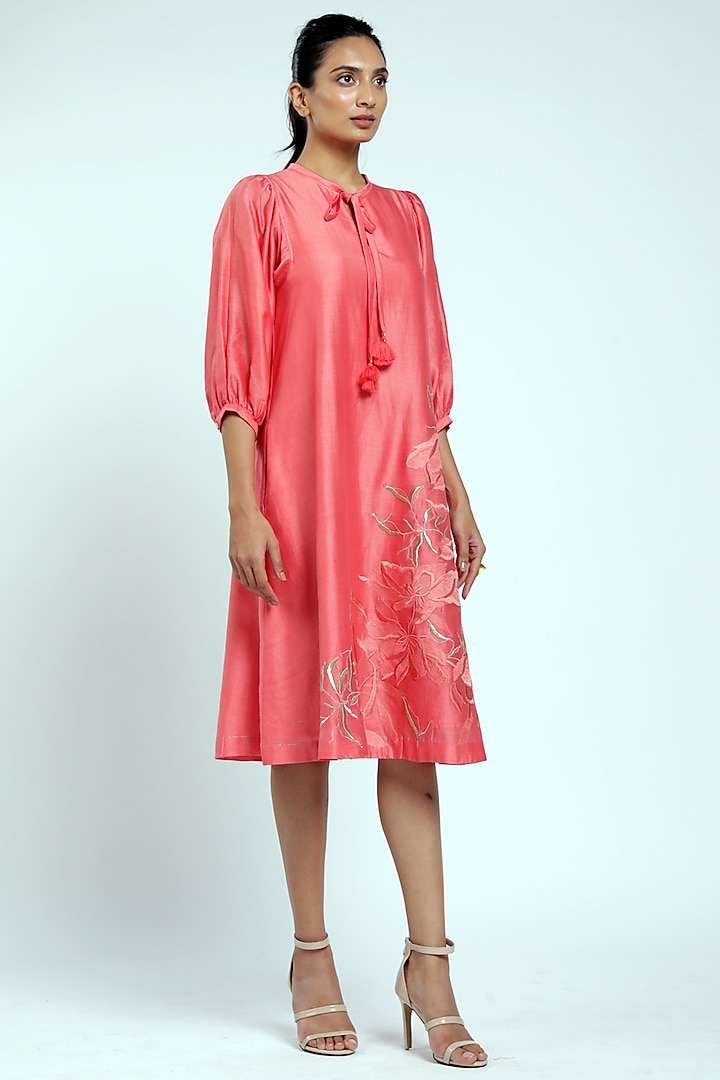 Coral Embroidered Dress by MADDER MUCH