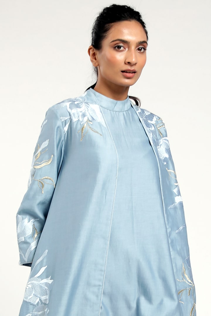 Sea Blue Embroidered Jacket Vacation Dress by MADDER MUCH at Pernia's Pop Up Shop