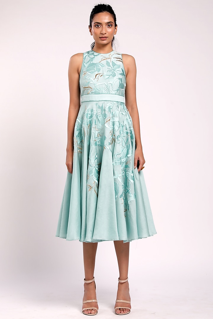 Teal Blue Embroidered Vacation Dress by MADDER MUCH at Pernia's Pop Up Shop