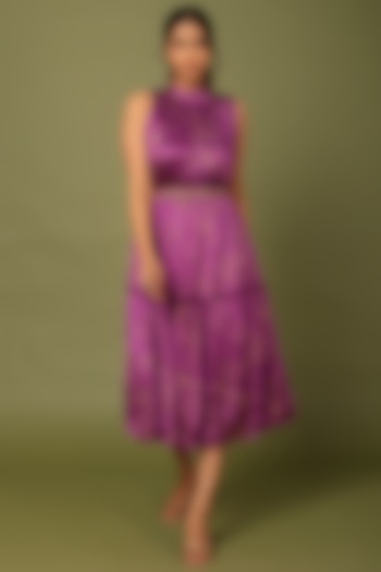 Purple Embroidered Dress With Belt by MADDER MUCH