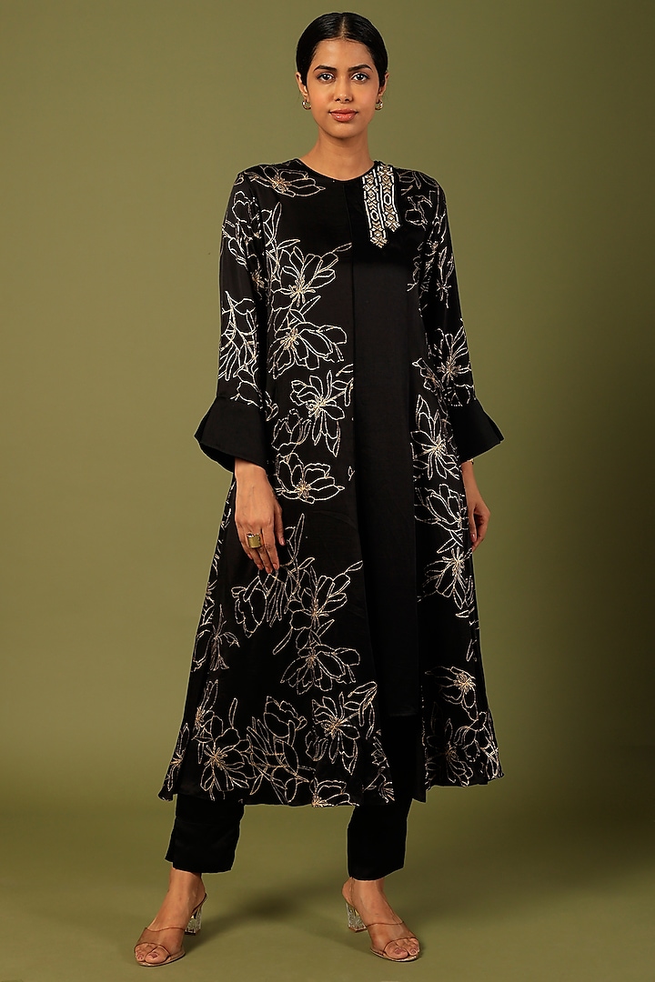 Black Embroidered Tunic Set by MADDER MUCH