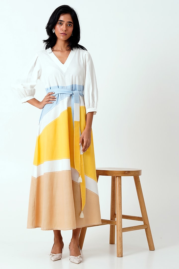 Multi-Colored Handloom Cotton Hand Embroidered Maxi Summer Dress by MADDER MUCH at Pernia's Pop Up Shop