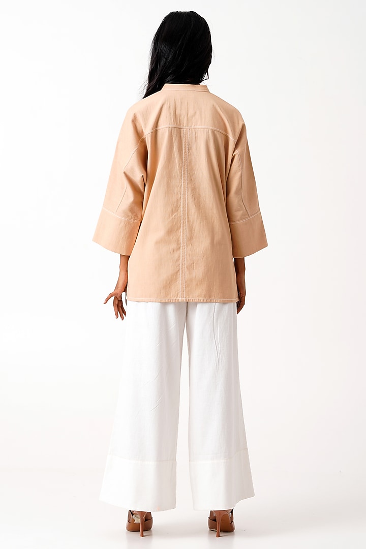 Latte Brown Handloom Cotton Hand Embroidered Top by MADDER MUCH at Pernia's Pop Up Shop