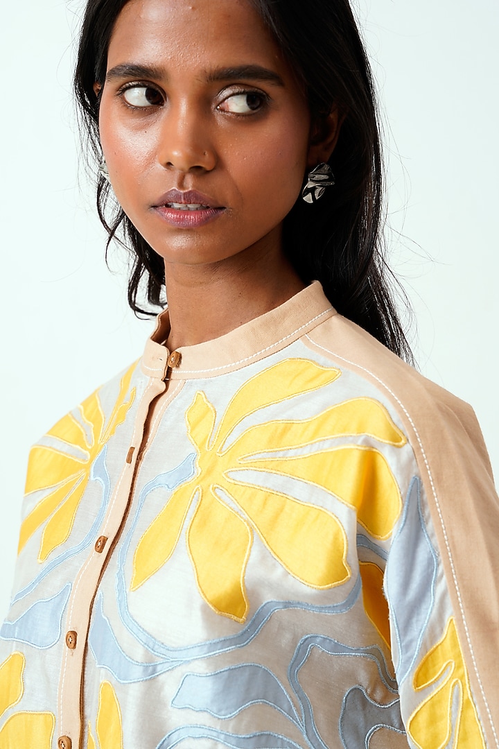 Latte Brown Handloom Cotton Hand Embroidered Top by MADDER MUCH at Pernia's Pop Up Shop