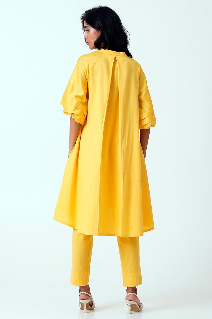 Canary Yellow Handloom Cotton Hand Embroidered Tunic Set by MADDER MUCH at Pernia's Pop Up Shop