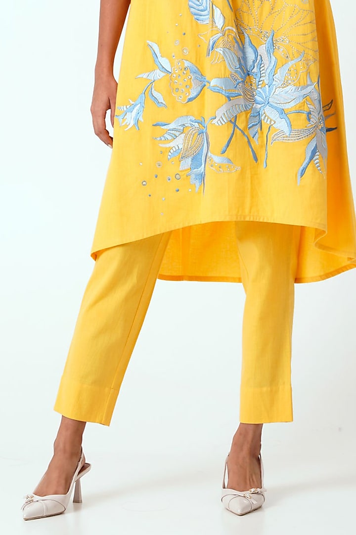 Canary Yellow Handloom Cotton Hand Embroidered Tunic Set by MADDER MUCH at Pernia's Pop Up Shop