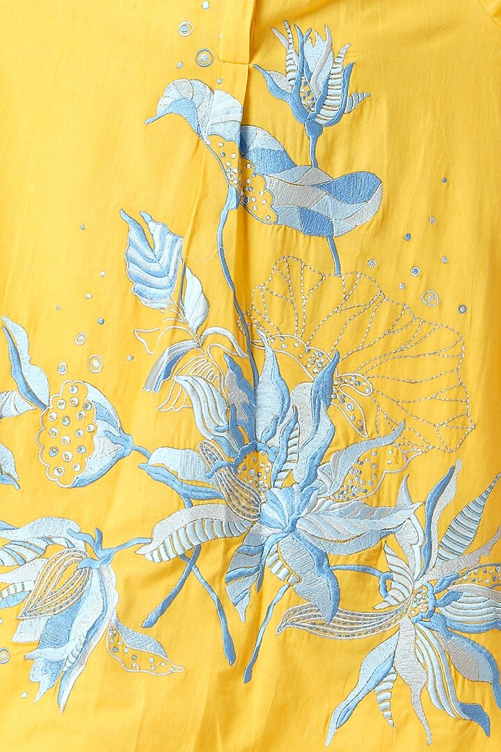 Canary Yellow Handloom Cotton Hand Embroidered Tunic Set by MADDER MUCH at Pernia's Pop Up Shop