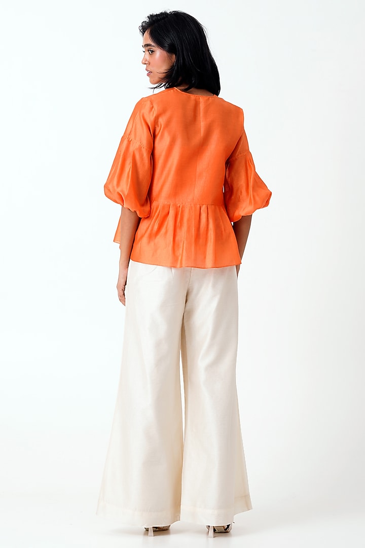 Sunset Orange Handloom Chanderi Peplum Top by MADDER MUCH at Pernia's Pop Up Shop