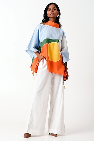 Multi-Colored Handloom Cotton Oversized Top by MADDER MUCH