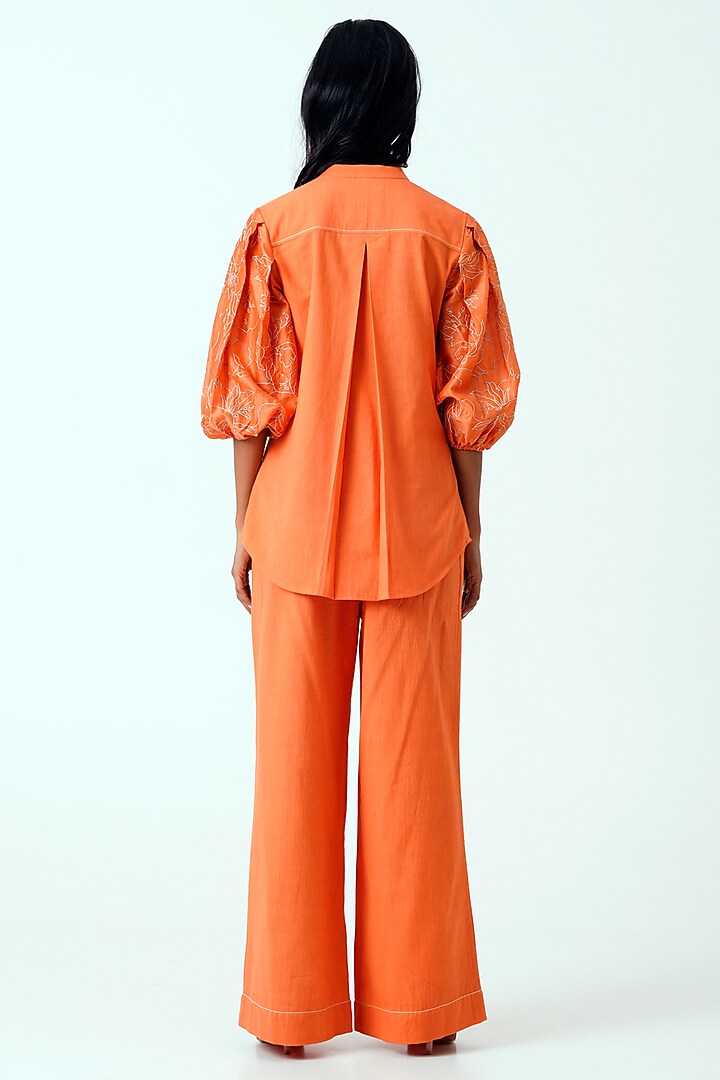 Sunset Orange Handloom Cotton & Handloom Chanderi Pant Set by MADDER MUCH at Pernia's Pop Up Shop