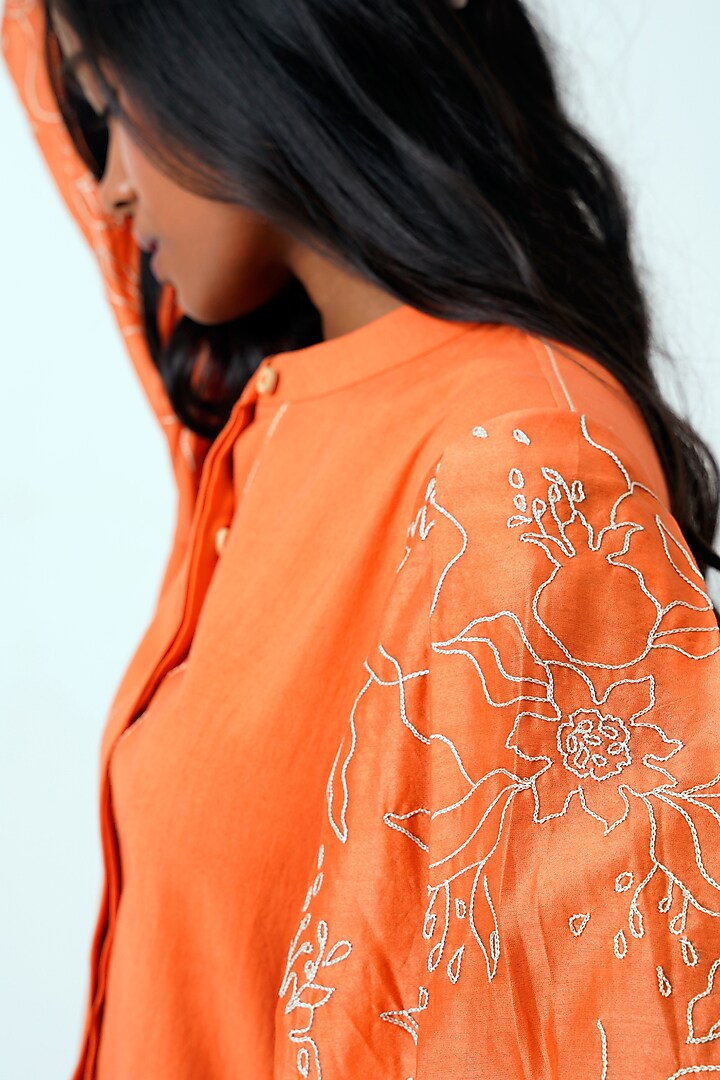 Sunset Orange Handloom Cotton & Handloom Chanderi Pant Set by MADDER MUCH at Pernia's Pop Up Shop