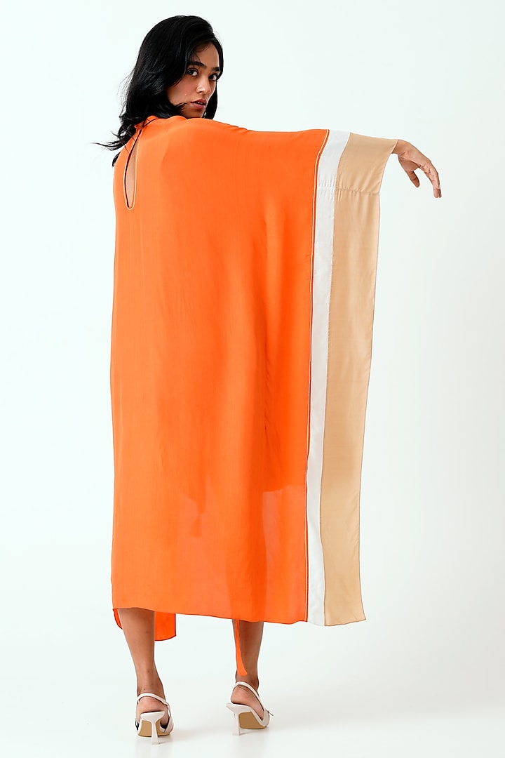 Sunset Orange Natural Crepe Hand Embroidered Kaftan Summer Dress by MADDER MUCH at Pernia's Pop Up Shop
