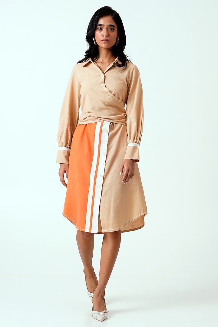 Latte Brown Handloom Cotton Hand Embroidered Midi Shirt Dress by MADDER MUCH at Pernia's Pop Up Shop