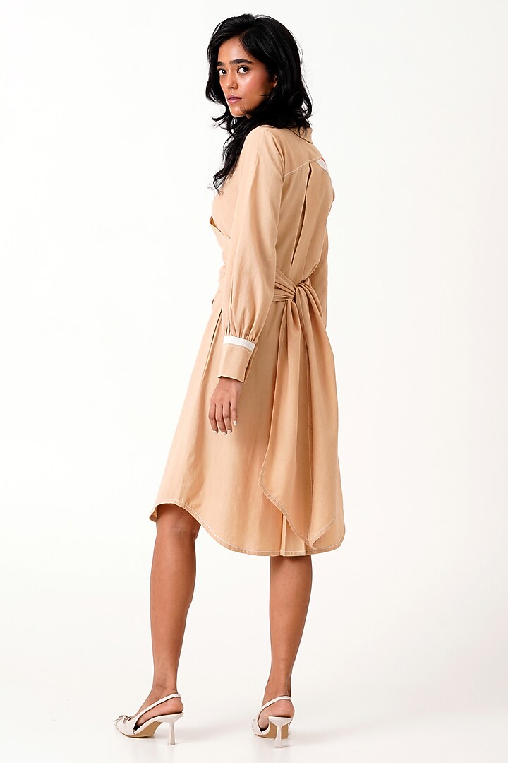 Latte Brown Handloom Cotton Hand Embroidered Midi Summer Shirt Dress by MADDER MUCH at Pernia's Pop Up Shop