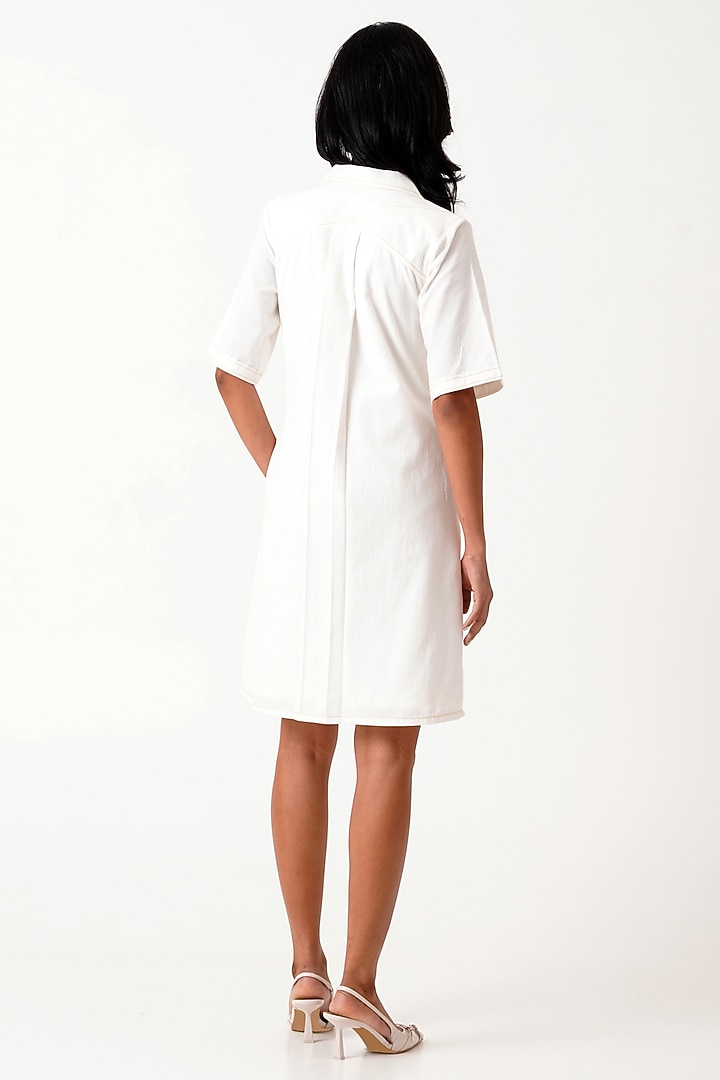 White Handloom Cotton Hand Embroidered Vacation Shirt Dress by MADDER MUCH at Pernia's Pop Up Shop