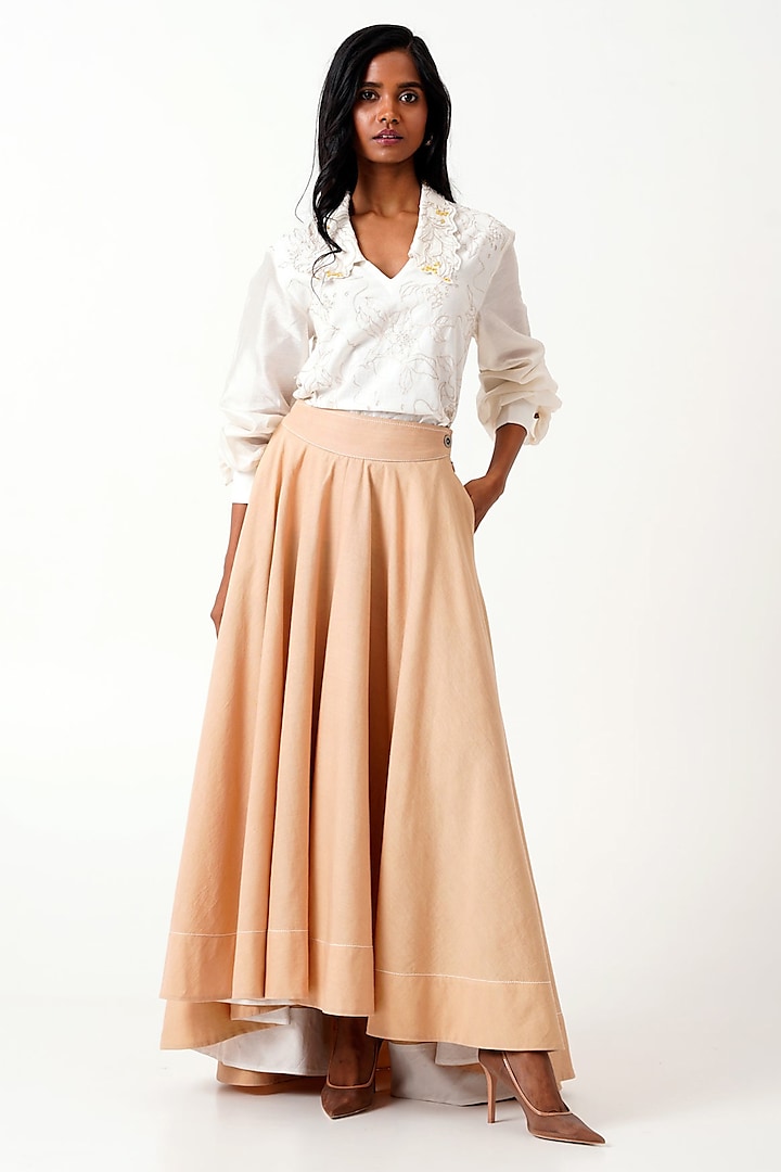 Latte-Colored Handloom Cotton Skirt Set by MADDER MUCH at Pernia's Pop Up Shop